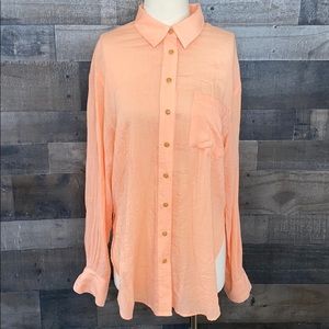 Coral Free People Button Down Blouse